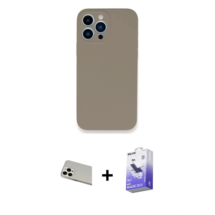 MARSİLYAN™- iPhone 13 Pro Max Kılıf Zirve Modern Özel Seri - Siyah Bilvis 5in1 5D Magic Hayalet Cam Ekran Koruyucu + Rainbow Kamera Lens Koruma Cam - BZ