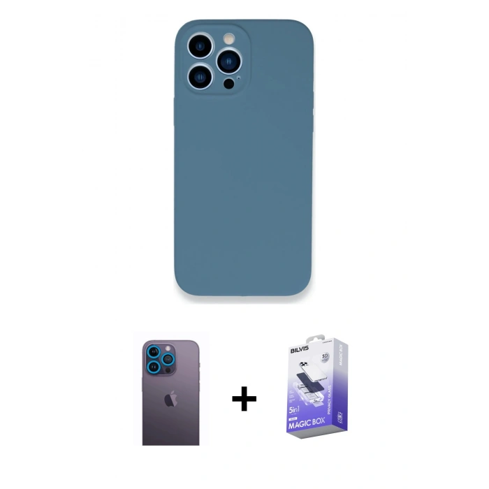 MARSİLYAN™- iPhone 13 Pro Max Kılıf Zirve Modern Özel Seri - Siyah Bilvis 5in1 5D Magic Hayalet Cam Ekran Koruyucu + Neon Fosforlu Kamera Lens - MI