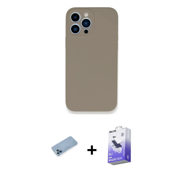 MARSİLYAN™- iPhone 13 Pro Max Kılıf Zirve Modern Özel Seri - Siyah Bilvis 5in1 5D Magic Hayalet Cam Ekran Koruyucu + Shine Kamera Lens Koruma Cam - MI
