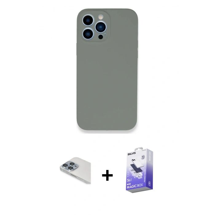 MARSİLYAN™- iPhone 13 Pro Max Kılıf Zirve Modern Özel Seri - Siyah Bilvis 5in1 5D Magic Hayalet Cam Ekran Koruyucu + Pers Alüminyum Kamera Lens - SABE