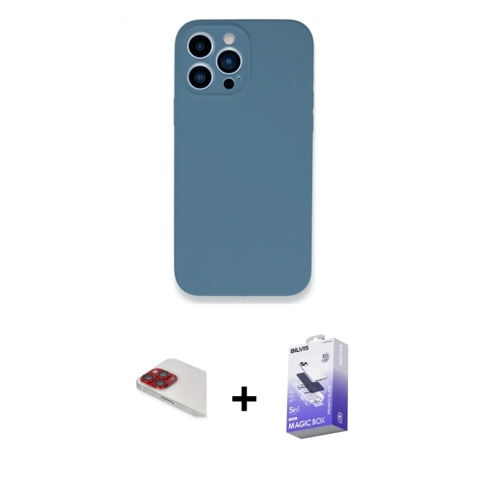 MARSİLYAN™- iPhone 13 Pro Max Kılıf Zirve Modern Özel Seri - Siyah Bilvis 5in1 5D Magic Hayalet Cam Ekran Koruyucu + Pers Alüminyum Kamera Lens - KI