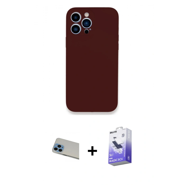MARSİLYAN™- iPhone 13 Pro Max Kılıf Zirve Modern Özel Seri - Siyah Bilvis 5in1 5D Magic Hayalet Cam Ekran Koruyucu + Rainbow Kamera Lens Koruma Cam - MI