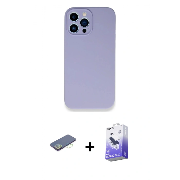 MARSİLYAN™- iPhone 13 Pro Max Kılıf Zirve Modern Özel Seri - Siyah Bilvis 5in1 5D Magic Hayalet Cam Ekran Koruyucu + Renkli Kamera Lens Koruma Cam - YL
