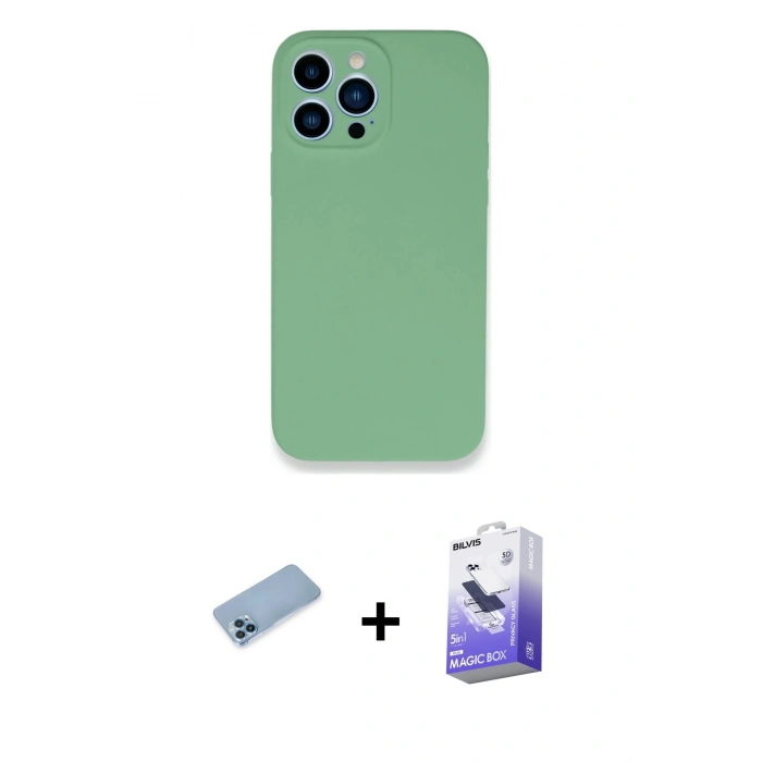MARSİLYAN™- iPhone 13 Pro Max Kılıf Zirve Modern Özel Seri - Siyah Bilvis 5in1 5D Magic Hayalet Cam Ekran Koruyucu + Shine Kamera Lens Koruma Cam - MI