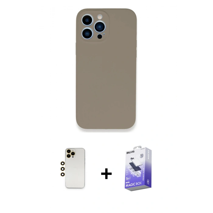 MARSİLYAN™- iPhone 13 Pro Max Kılıf Zirve Modern Özel Seri - Siyah Bilvis 5in1 5D Magic Hayalet Cam Ekran Koruyucu + Shine Kamera Lens - GD