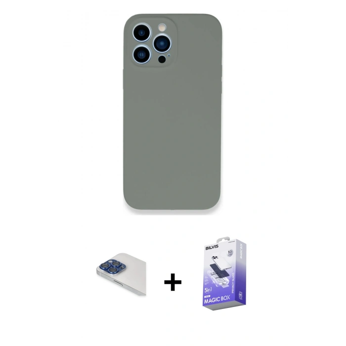 MARSİLYAN™- iPhone 13 Pro Max Kılıf Zirve Modern Özel Seri - Siyah Bilvis 5in1 5D Magic Hayalet Cam Ekran Koruyucu + Pers Alüminyum Kamera Lens - LT
