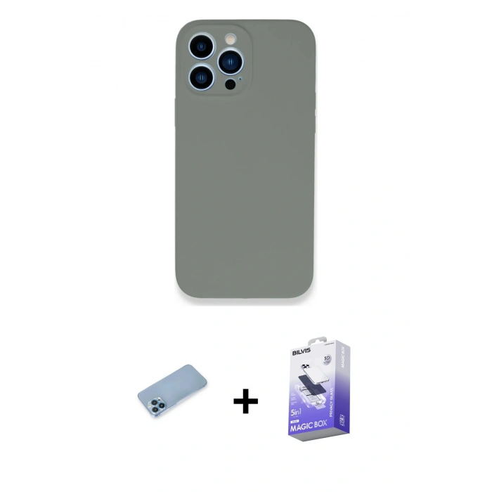MARSİLYAN™- iPhone 13 Pro Max Kılıf Zirve Modern Özel Seri - Siyah Bilvis 5in1 5D Magic Hayalet Cam Ekran Koruyucu + Shine Kamera Lens Koruma Cam - MI