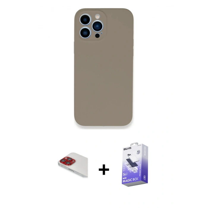 MARSİLYAN™- iPhone 13 Pro Max Kılıf Zirve Modern Özel Seri - Siyah Bilvis 5in1 5D Magic Hayalet Cam Ekran Koruyucu + Pers Alüminyum Kamera Lens - KI