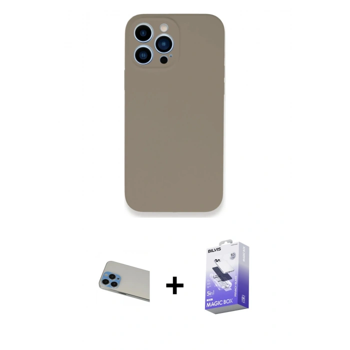 MARSİLYAN™- iPhone 13 Pro Max Kılıf Zirve Modern Özel Seri - Siyah Bilvis 5in1 5D Magic Hayalet Cam Ekran Koruyucu + Rainbow Kamera Lens Koruma Cam - MI