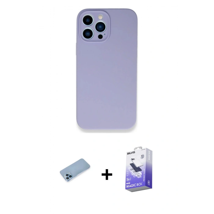 MARSİLYAN™- iPhone 13 Pro Max Kılıf Zirve Modern Özel Seri - Siyah Bilvis 5in1 5D Magic Hayalet Cam Ekran Koruyucu + Shine Kamera Lens Koruma Cam - MI
