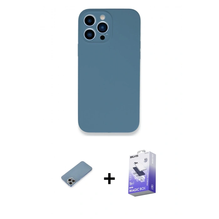 MARSİLYAN™- iPhone 13 Pro Max Kılıf Zirve Modern Özel Seri - Siyah Bilvis 5in1 5D Magic Hayalet Cam Ekran Koruyucu + Shine Kamera Lens Koruma Cam - GI