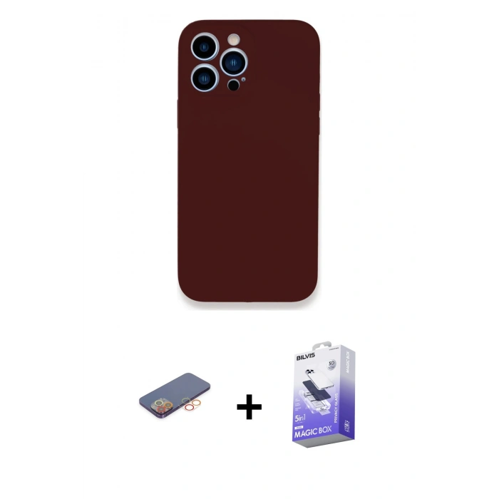 MARSİLYAN™- iPhone 13 Pro Max Kılıf Zirve Modern Özel Seri - Siyah Bilvis 5in1 5D Magic Hayalet Cam Ekran Koruyucu + Renkli Kamera Lens Koruma Cam - TU