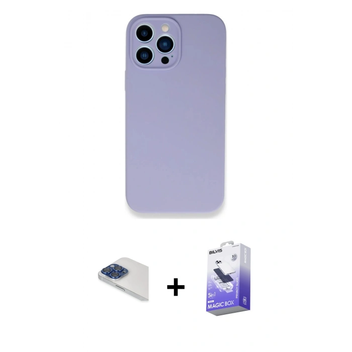 MARSİLYAN™- iPhone 13 Pro Max Kılıf Zirve Modern Özel Seri - Siyah Bilvis 5in1 5D Magic Hayalet Cam Ekran Koruyucu + Pers Alüminyum Kamera Lens - LT