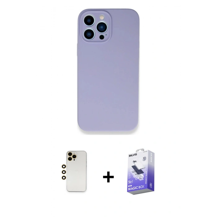 MARSİLYAN™- iPhone 13 Pro Max Kılıf Zirve Modern Özel Seri - Siyah Bilvis 5in1 5D Magic Hayalet Cam Ekran Koruyucu + Shine Kamera Lens - GD