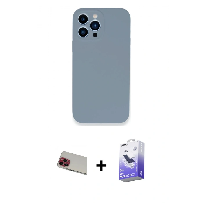 MARSİLYAN™- iPhone 13 Pro Max Kılıf Zirve Modern Özel Seri - Siyah Bilvis 5in1 5D Magic Hayalet Cam Ekran Koruyucu + Kırmızı Rainbow Kamera Lens Koruma Cam