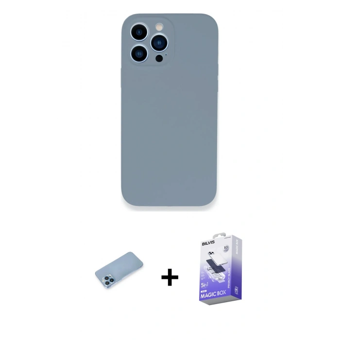 MARSİLYAN™- iPhone 13 Pro Max Kılıf Zirve Modern Özel Seri - Siyah Bilvis 5in1 5D Magic Hayalet Cam Ekran Koruyucu + Shine Kamera Lens Koruma Cam - MI