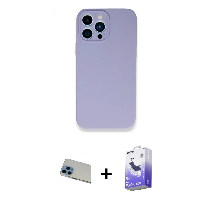 MARSİLYAN™- iPhone 13 Pro Max Kılıf Zirve Modern Özel Seri - Siyah Bilvis 5in1 5D Magic Hayalet Cam Ekran Koruyucu + Rainbow Kamera Lens Koruma Cam - MI
