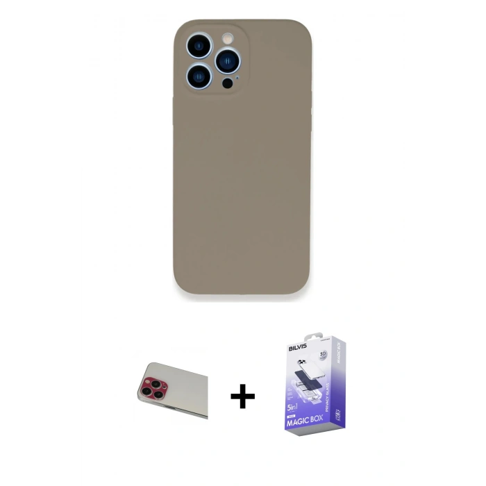 MARSİLYAN™- iPhone 13 Pro Max Kılıf Zirve Modern Özel Seri - Siyah Bilvis 5in1 5D Magic Hayalet Cam Ekran Koruyucu + Kırmızı Rainbow Kamera Lens Koruma Cam