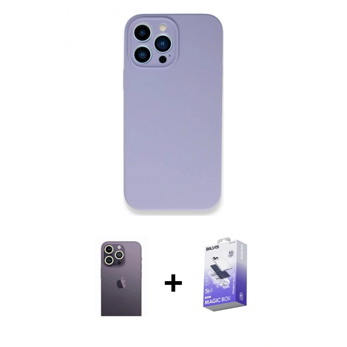 MARSİLYAN™- iPhone 13 Pro Max Kılıf Zirve Modern Özel Seri - Siyah Bilvis 5in1 5D Magic Hayalet Cam Ekran Koruyucu + Neon Fosforlu Kamera Lens - BZ