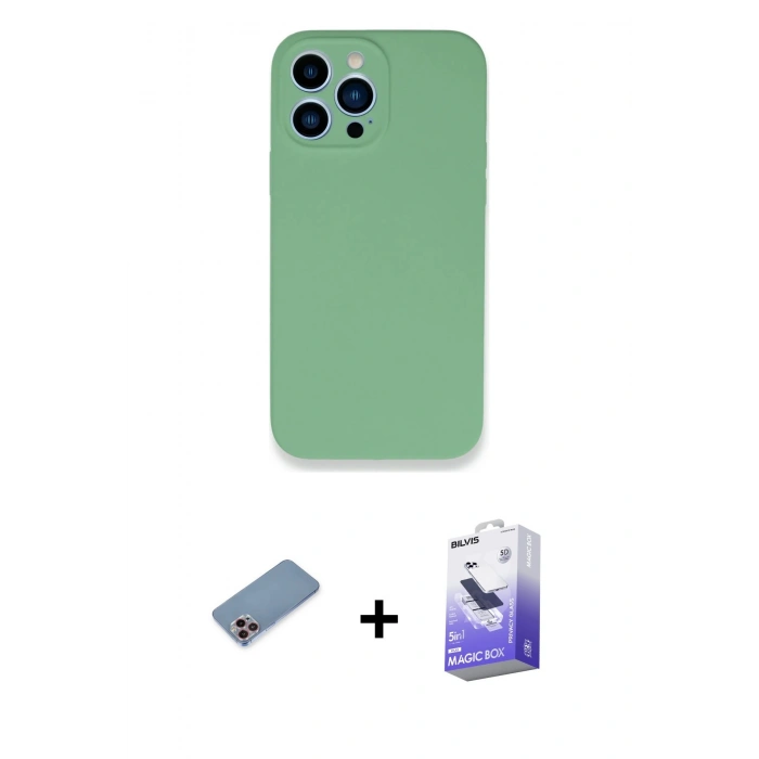 MARSİLYAN™- iPhone 13 Pro Max Kılıf Zirve Modern Özel Seri - Siyah Bilvis 5in1 5D Magic Hayalet Cam Ekran Koruyucu + Shine Kamera Lens Koruma Cam - PE
