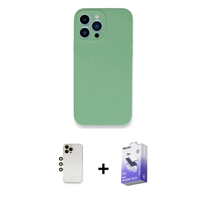 MARSİLYAN™- iPhone 13 Pro Max Kılıf Zirve Modern Özel Seri - Siyah Bilvis 5in1 5D Magic Hayalet Cam Ekran Koruyucu + Shine Kamera Lens - GD