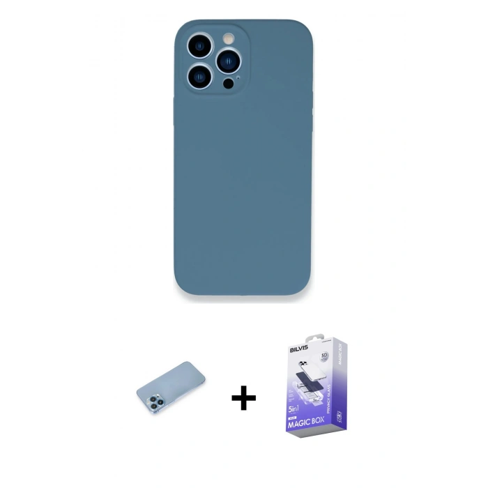 MARSİLYAN™- iPhone 13 Pro Max Kılıf Zirve Modern Özel Seri - Siyah Bilvis 5in1 5D Magic Hayalet Cam Ekran Koruyucu + Shine Kamera Lens Koruma Cam - MI