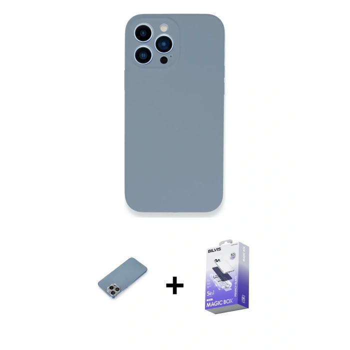 MARSİLYAN™- iPhone 13 Pro Max Kılıf Zirve Modern Özel Seri - Siyah Bilvis 5in1 5D Magic Hayalet Cam Ekran Koruyucu + Shine Kamera Lens Koruma Cam - GI