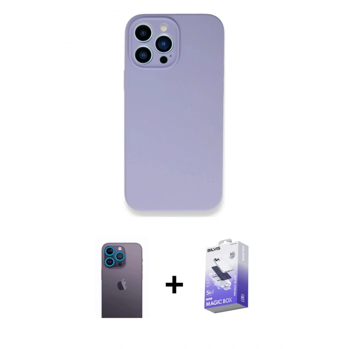 MARSİLYAN™- iPhone 13 Pro Max Kılıf Zirve Modern Özel Seri - Siyah Bilvis 5in1 5D Magic Hayalet Cam Ekran Koruyucu + Neon Fosforlu Kamera Lens - MI