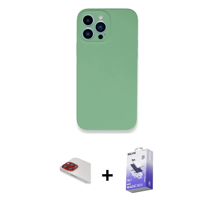 MARSİLYAN™- iPhone 13 Pro Max Kılıf Zirve Modern Özel Seri - Siyah Bilvis 5in1 5D Magic Hayalet Cam Ekran Koruyucu + Pers Alüminyum Kamera Lens - KI