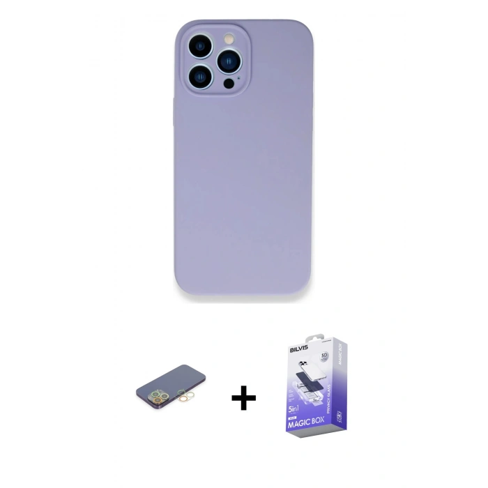 MARSİLYAN™- iPhone 13 Pro Max Kılıf Zirve Modern Özel Seri - Siyah Bilvis 5in1 5D Magic Hayalet Cam Ekran Koruyucu + Sarı Renkli Kamera Lens Koruma Cam