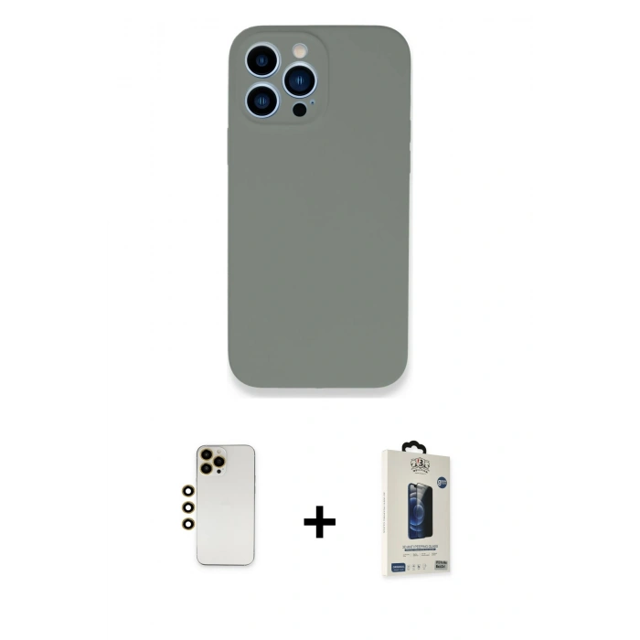 MARSİLYAN™- iPhone 13 Pro Max Kılıf Zirve Modern Özel Seri - Siyah Bilvis Hayalet Cam Ekran Koruyucu + Shine Kamera Lens - GD