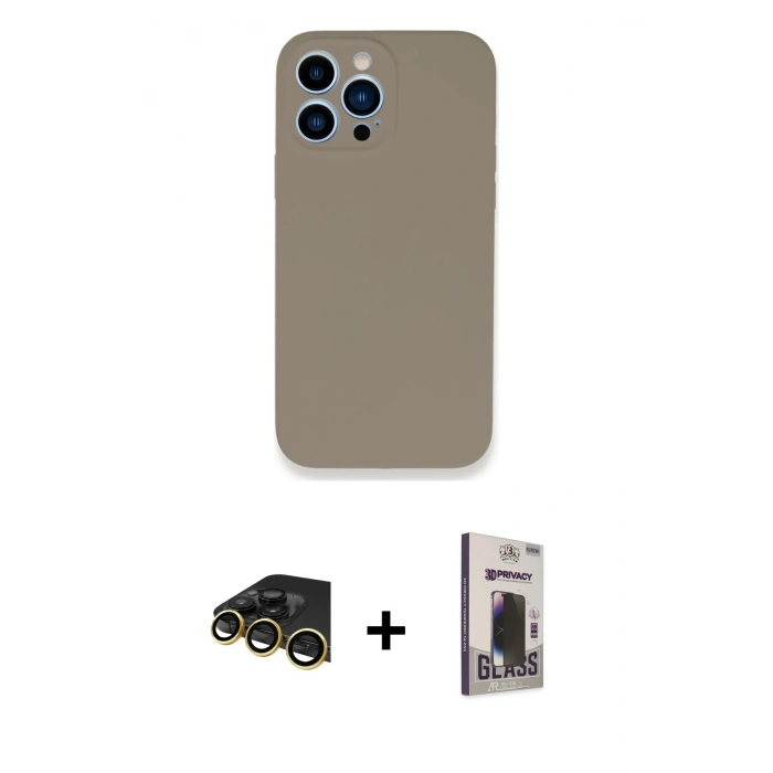 MARSİLYAN™- iPhone 13 Pro Max Kılıf Zirve Modern Özel Seri - Siyah Bilvis Hayalet Cam Ekran Koruyucu + Gold Raze Metal Kamera Lens