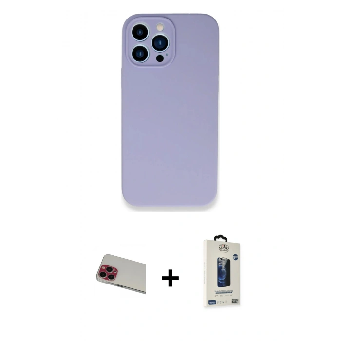 MARSİLYAN™- iPhone 13 Pro Max Kılıf Zirve Modern Özel Seri - Siyah Bilvis Hayalet Cam Ekran Koruyucu + Kırmızı Rainbow Kamera Lens Koruma Cam