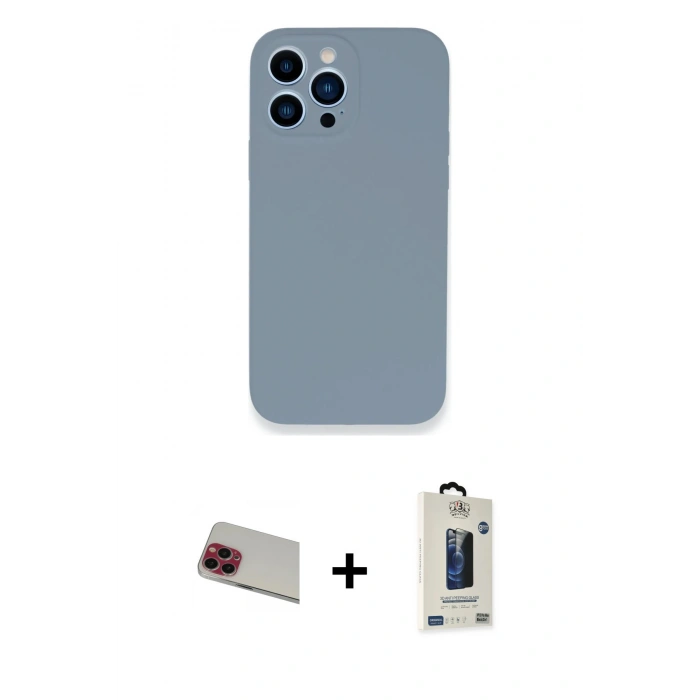 MARSİLYAN™- iPhone 13 Pro Max Kılıf Zirve Modern Özel Seri - Siyah Bilvis Hayalet Cam Ekran Koruyucu + Kırmızı Rainbow Kamera Lens Koruma Cam