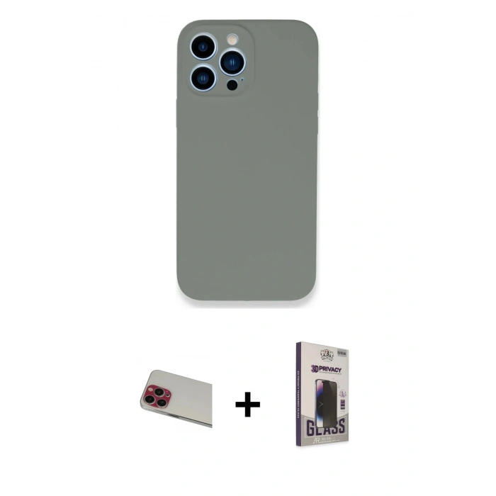 MARSİLYAN™- iPhone 13 Pro Max Kılıf Zirve Modern Özel Seri - Siyah Bilvis Hayalet Cam Ekran Koruyucu + Rainbow Kamera Lens Koruma Cam - KI