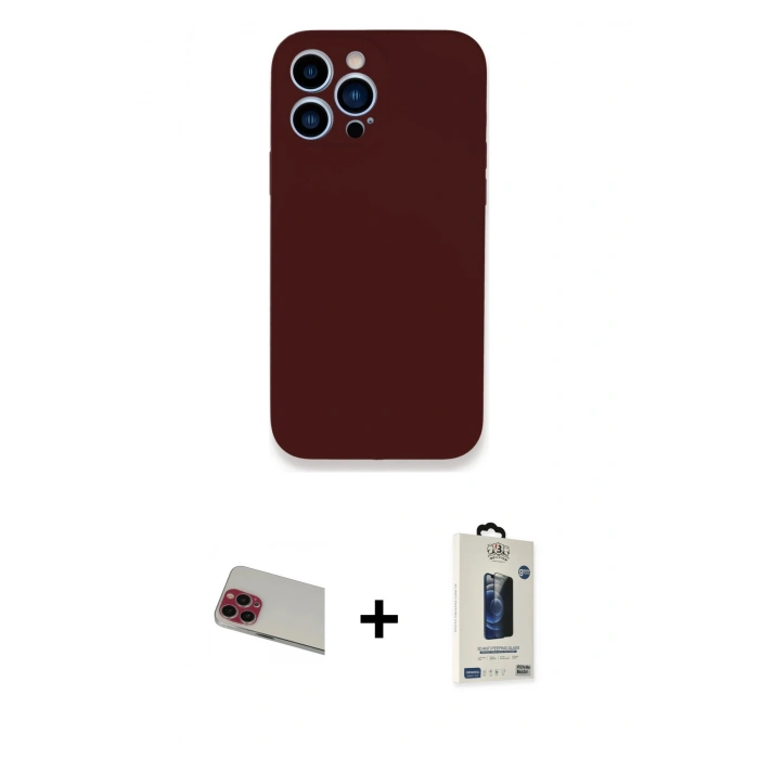 MARSİLYAN™- iPhone 13 Pro Max Kılıf Zirve Modern Özel Seri - Siyah Bilvis Hayalet Cam Ekran Koruyucu + Kırmızı Rainbow Kamera Lens Koruma Cam