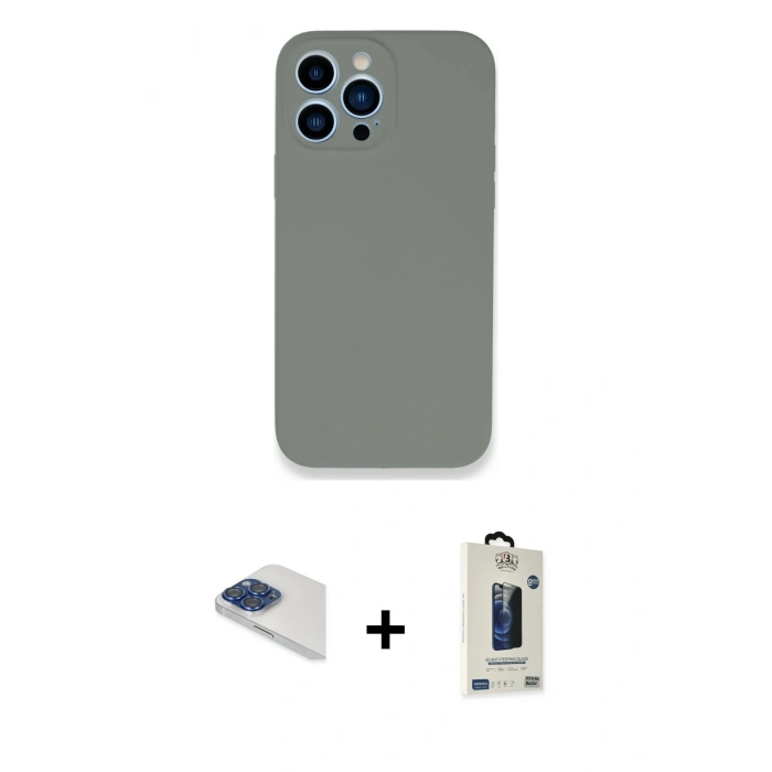 MARSİLYAN™- iPhone 13 Pro Max Kılıf Zirve Modern Özel Seri - Siyah Bilvis Hayalet Cam Ekran Koruyucu + Pers Alüminyum Kamera Lens - LT