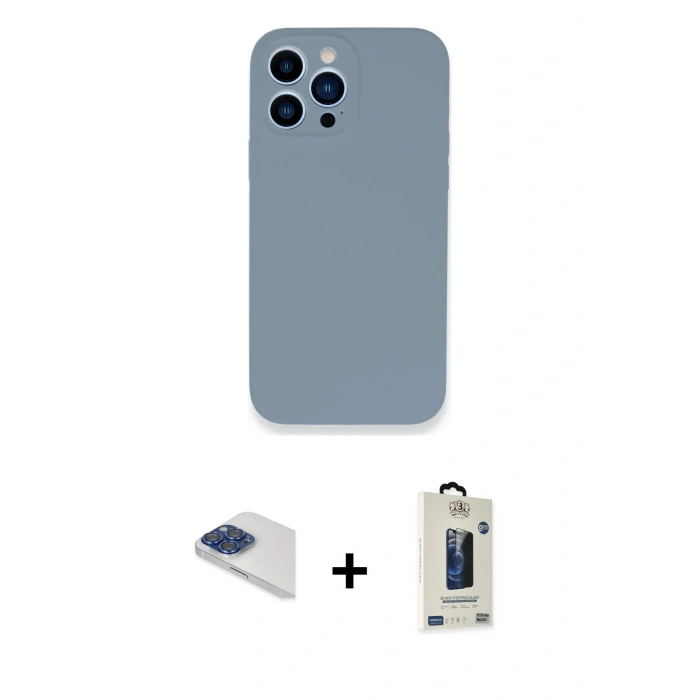 MARSİLYAN™- iPhone 13 Pro Max Kılıf Zirve Modern Özel Seri - Siyah Bilvis Hayalet Cam Ekran Koruyucu + Pers Alüminyum Kamera Lens - LT