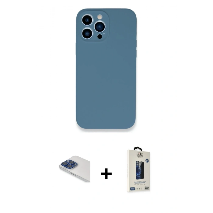 MARSİLYAN™- iPhone 13 Pro Max Kılıf Zirve Modern Özel Seri - Siyah Bilvis Hayalet Cam Ekran Koruyucu + Pers Alüminyum Kamera Lens - LT