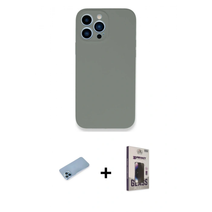 MARSİLYAN™- iPhone 13 Pro Max Kılıf Zirve Modern Özel Seri - Siyah Bilvis Hayalet Cam Ekran Koruyucu + Mavi Shine Kamera Lens Koruma Cam