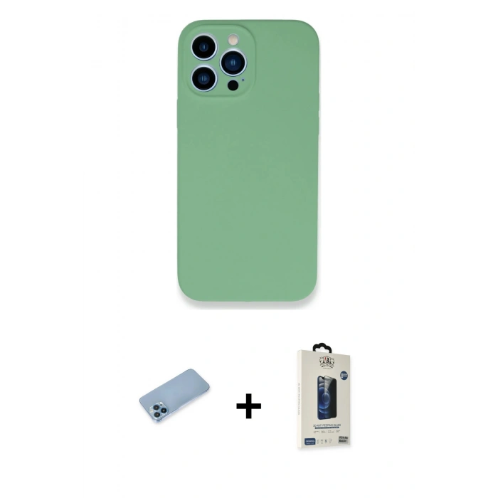 MARSİLYAN™- iPhone 13 Pro Max Kılıf Zirve Modern Özel Seri - Siyah Bilvis Hayalet Cam Ekran Koruyucu + Shine Kamera Lens Koruma Cam - MI