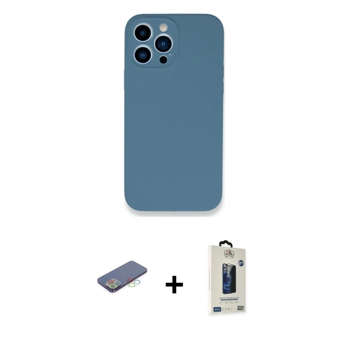 MARSİLYAN™- iPhone 13 Pro Max Kılıf Zirve Modern Özel Seri - Siyah Bilvis Hayalet Cam Ekran Koruyucu + Renkli Kamera Lens Koruma Cam - MI