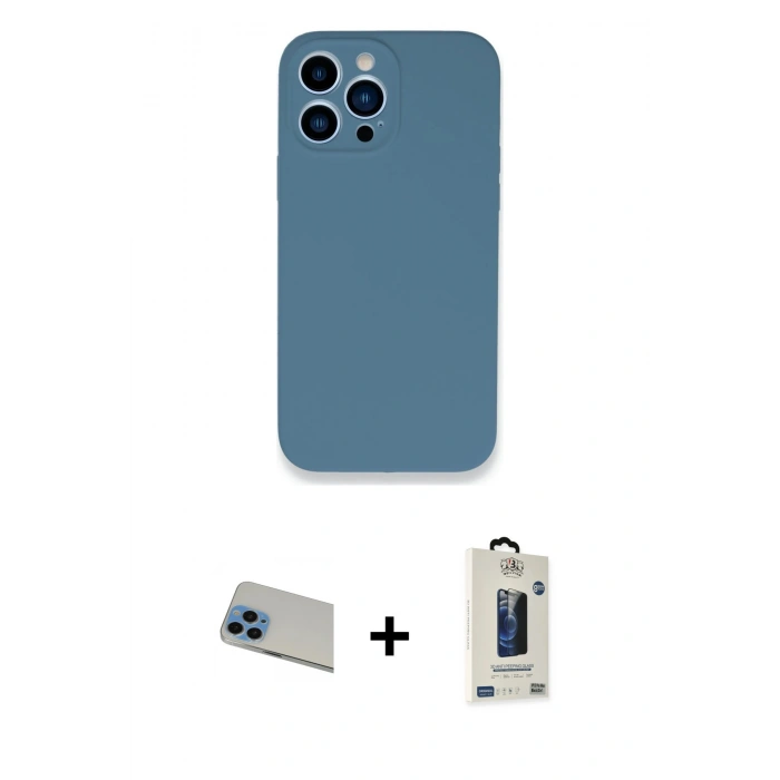 MARSİLYAN™- iPhone 13 Pro Max Kılıf Zirve Modern Özel Seri - Siyah Bilvis Hayalet Cam Ekran Koruyucu + Rainbow Kamera Lens Koruma Cam - MI