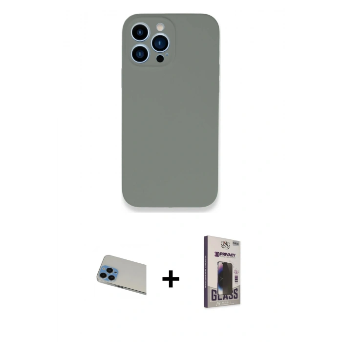 MARSİLYAN™- iPhone 13 Pro Max Kılıf Zirve Modern Özel Seri - Siyah Bilvis Hayalet Cam Ekran Koruyucu + Rainbow Kamera Lens Koruma Cam - MI