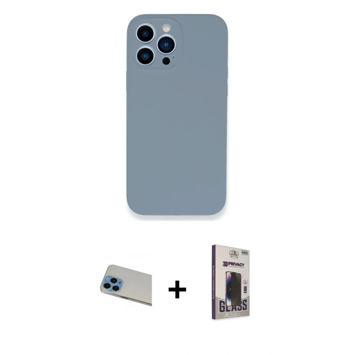 MARSİLYAN™- iPhone 13 Pro Max Kılıf Zirve Modern Özel Seri - Siyah Bilvis Hayalet Cam Ekran Koruyucu + Rainbow Kamera Lens Koruma Cam - MI