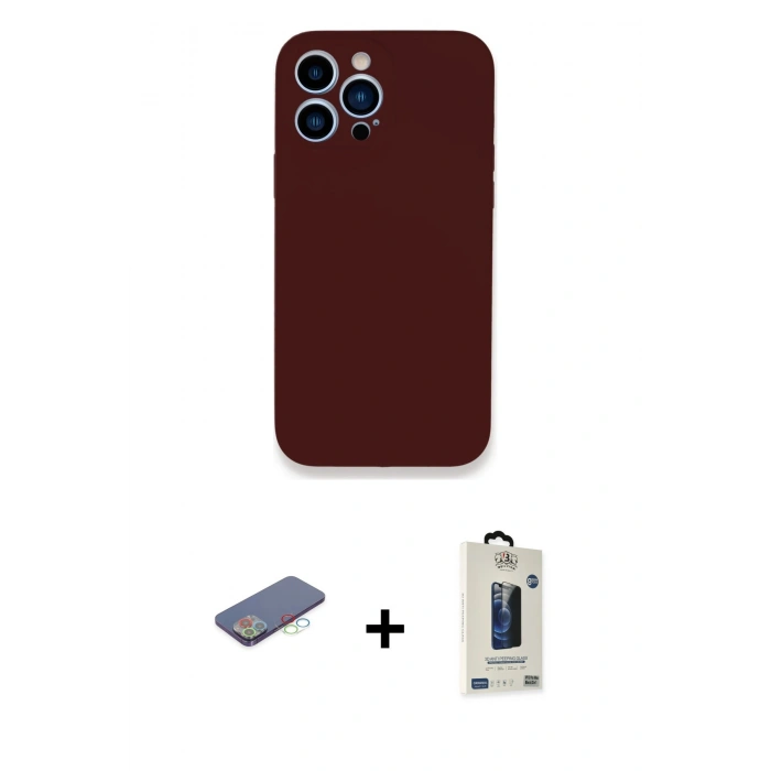 MARSİLYAN™- iPhone 13 Pro Max Kılıf Zirve Modern Özel Seri - Siyah Bilvis Hayalet Cam Ekran Koruyucu + Renkli Kamera Lens Koruma Cam - MI