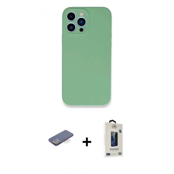MARSİLYAN™- iPhone 13 Pro Max Kılıf Zirve Modern Özel Seri - Siyah Bilvis Hayalet Cam Ekran Koruyucu + Renkli Kamera Lens Koruma Cam - MI