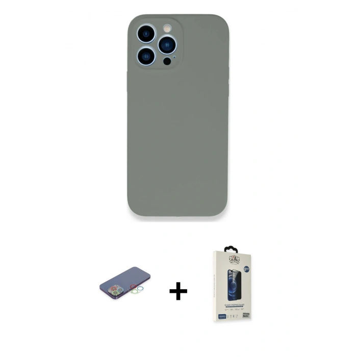 MARSİLYAN™- iPhone 13 Pro Max Kılıf Zirve Modern Özel Seri - Siyah Bilvis Hayalet Cam Ekran Koruyucu + Renkli Kamera Lens Koruma Cam - MI