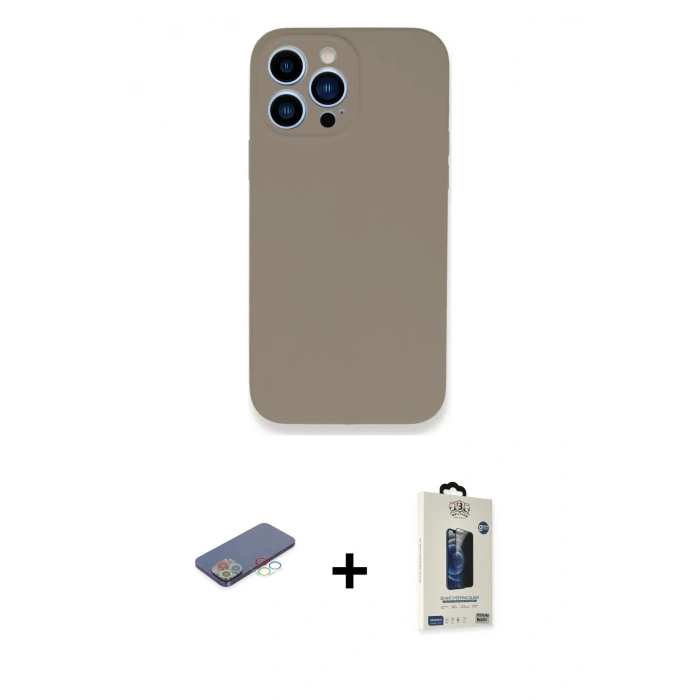 MARSİLYAN™- iPhone 13 Pro Max Kılıf Zirve Modern Özel Seri - Siyah Bilvis Hayalet Cam Ekran Koruyucu + Renkli Kamera Lens Koruma Cam - MI
