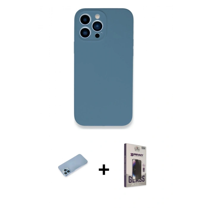 MARSİLYAN™- iPhone 13 Pro Max Kılıf Zirve Modern Özel Seri - Siyah Bilvis Hayalet Cam Ekran Koruyucu + Mavi Shine Kamera Lens Koruma Cam